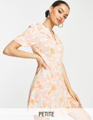 Miss Selfridge Petite 90's collared button through fit and flare shirt dress in bright floral - ASOS Price Checker