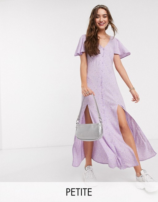 Miss Selfridge Petite angel sleeve ditsy maxi dress in lilac