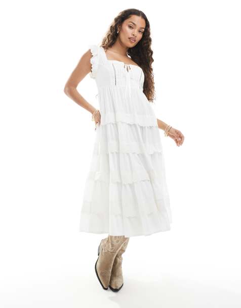 Miss Selfridge Petite – Babydoll-Maxikleid in Weiß mit Lochstickerei - view 1