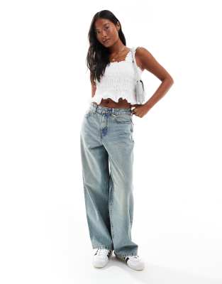 Miss Selfridge Petite Miss Selfridge Petite baggy jean in dirty wash-Blue