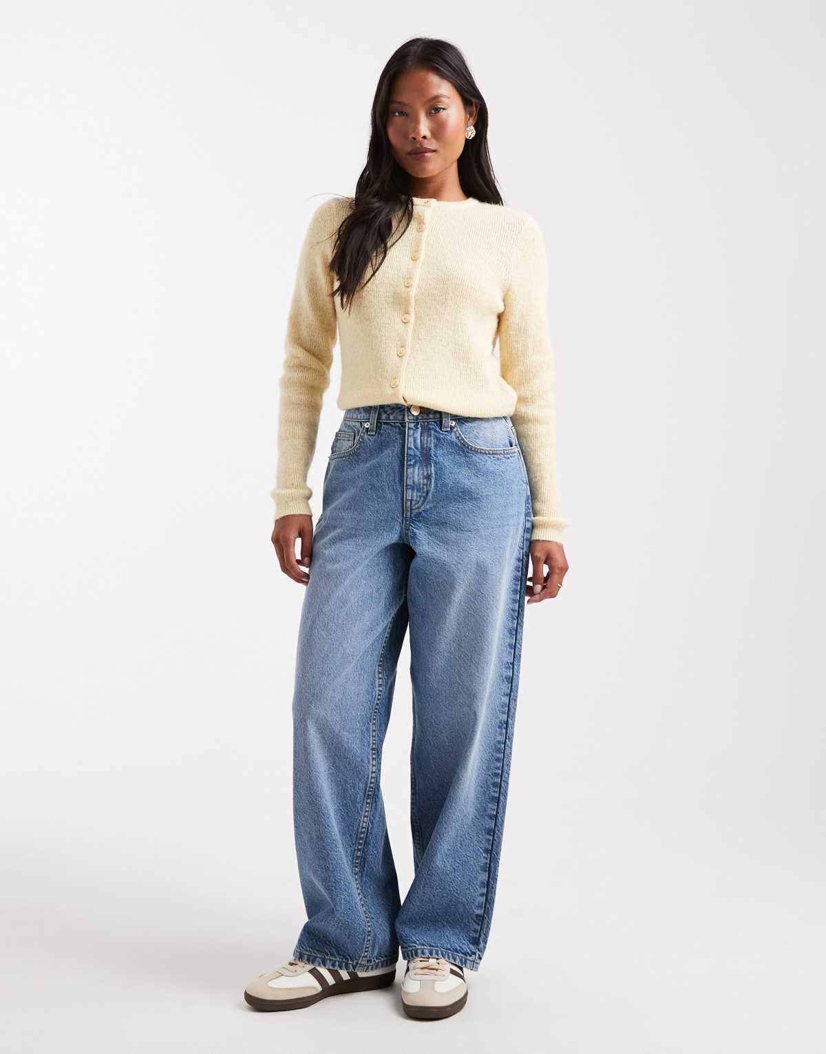 Miss Selfridge Petite baggy jean in mid blue wash