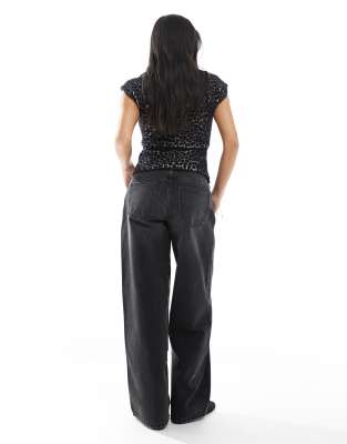 Miss Selfridge Petite Baggy Jeans In Black