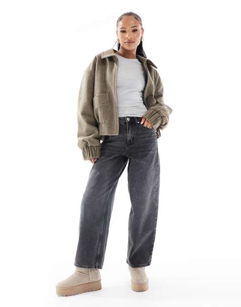 Miss Selfridge Petite - Baggy jeans in licht zwart met wassing - view 1