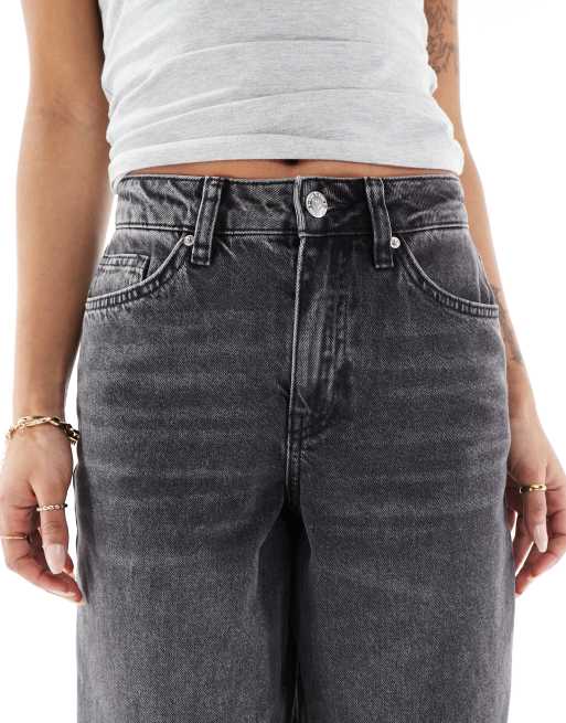 Miss Selfridge Petite baggy jeans in light black wash, 5 of 5