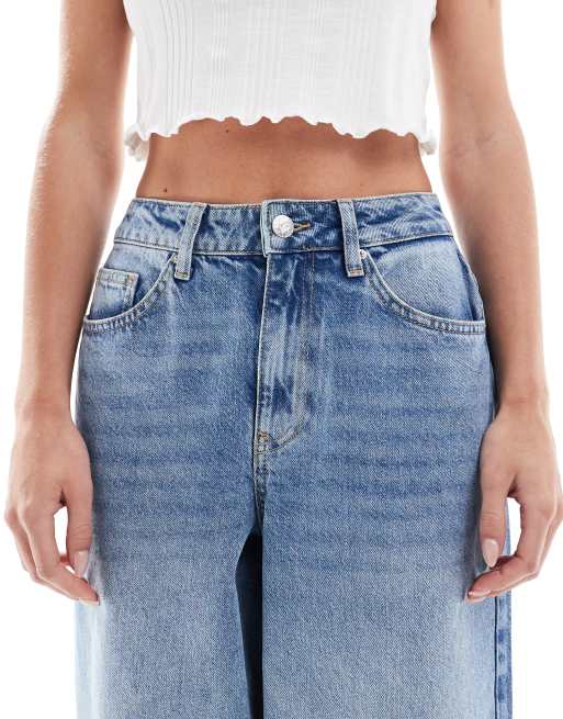 Miss Selfridge Petite baggy jeans in mid blue wash
