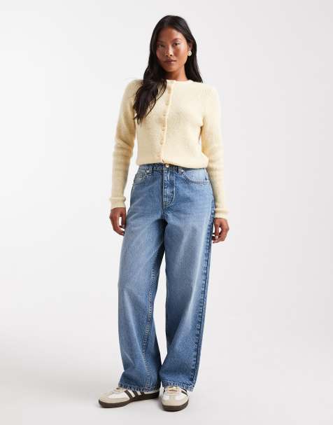 Miss Selfridge Petite baggy jeans in mid blue wash - view 1