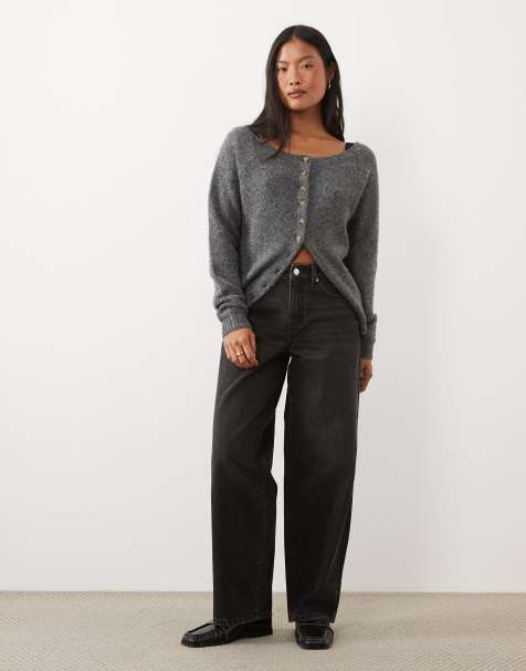 Miss Selfridge petite baggy jeans in washed black - view 1