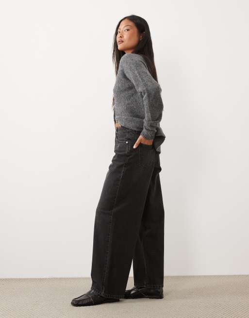 Miss Selfridge petite baggy jeans in washed black, 3 of 5