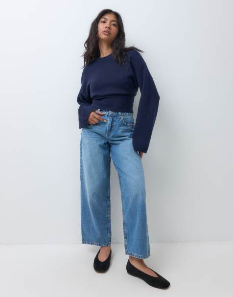 Miss Selfridge Petite baggy jeans med medelhög midja i mellanblå tvätt - view 1