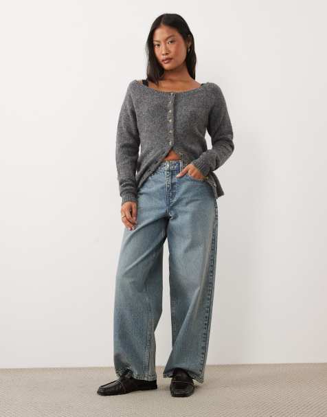 Miss Selfridge Petite baggy jeans met halfhoge taille in vintageblauwe wassing - view 1