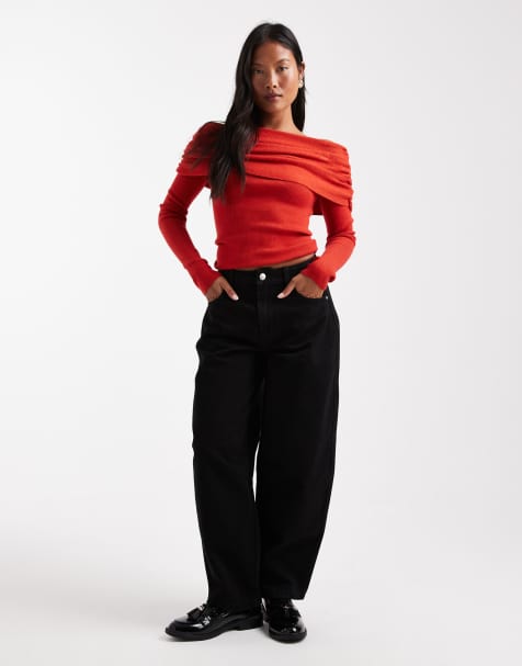 Miss Selfridge Petite barrel leg jeans in black - view 1