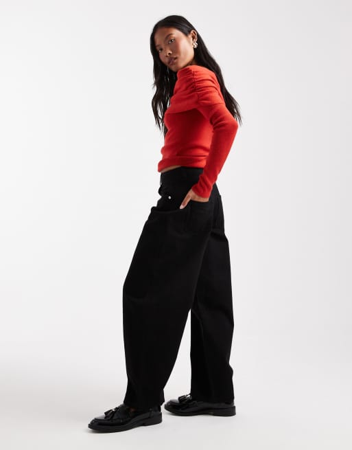 Miss Selfridge Petite barrel leg jeans in black