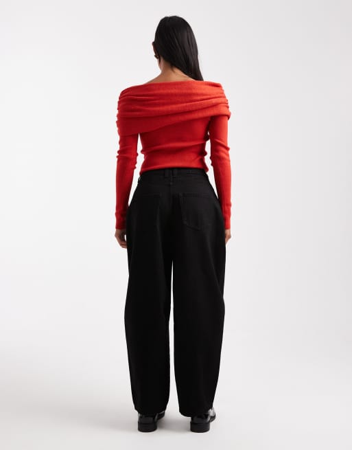 Miss Selfridge Petite barrel leg jeans in black