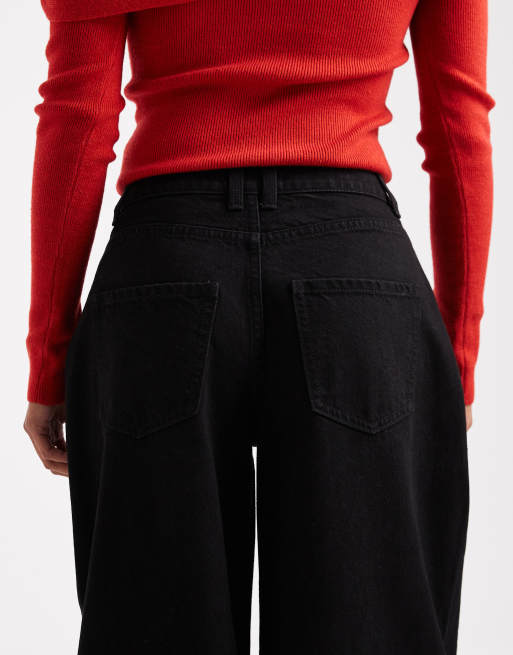 Miss Selfridge Petite barrel leg jeans in black