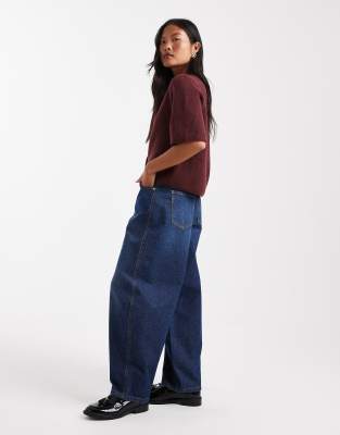 Miss Selfridge Petite Barrel Leg Jeans In Blue