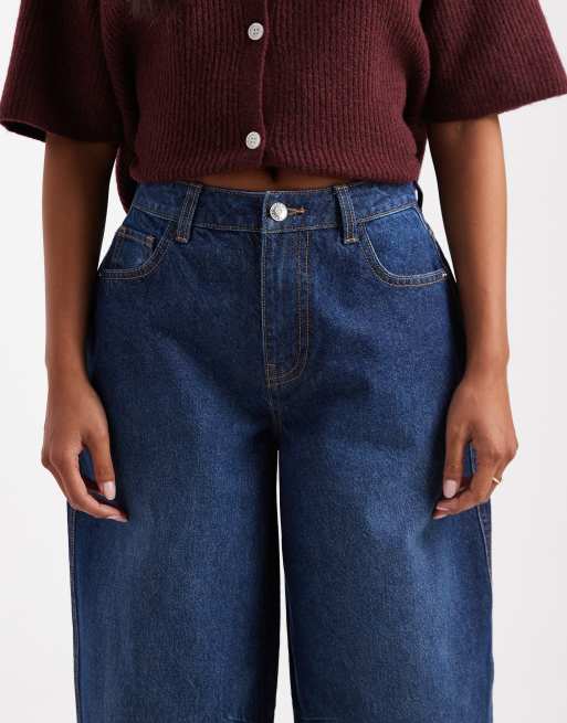 Miss Selfridge Petite barrel leg jeans in indigo wash