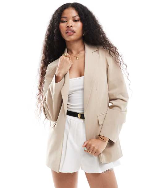 Miss Selfridge Petite – Basic-Blazer in Steinbeige mit lockerem Schnitt - view 1