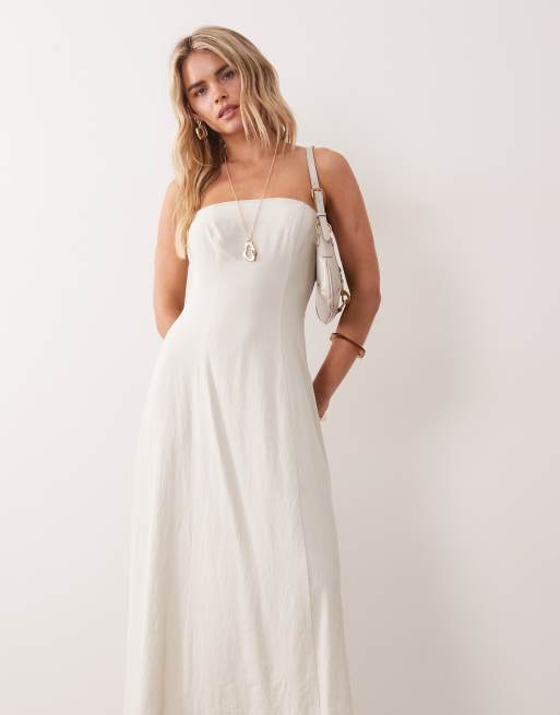 Miss Selfridge Petite - Beige bandeau-maxikjole i hørlook, 3 af 4