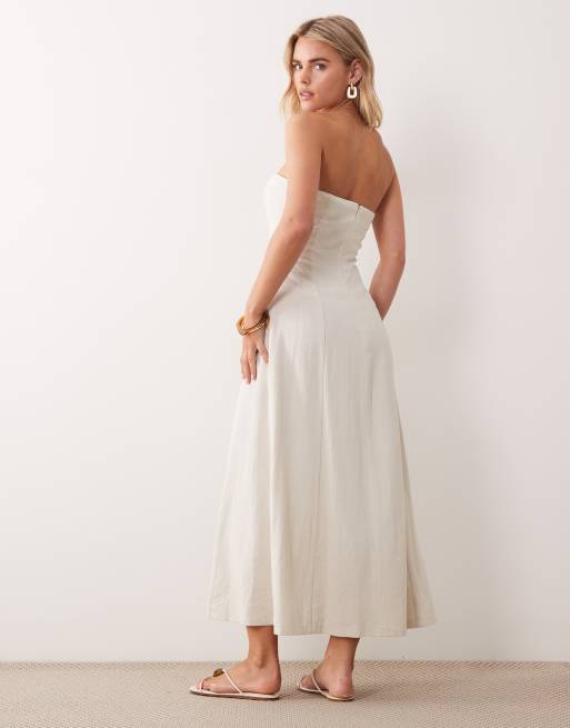 Miss Selfridge Petite - Beige bandeau-maxikjole i hørlook, 4 af 4