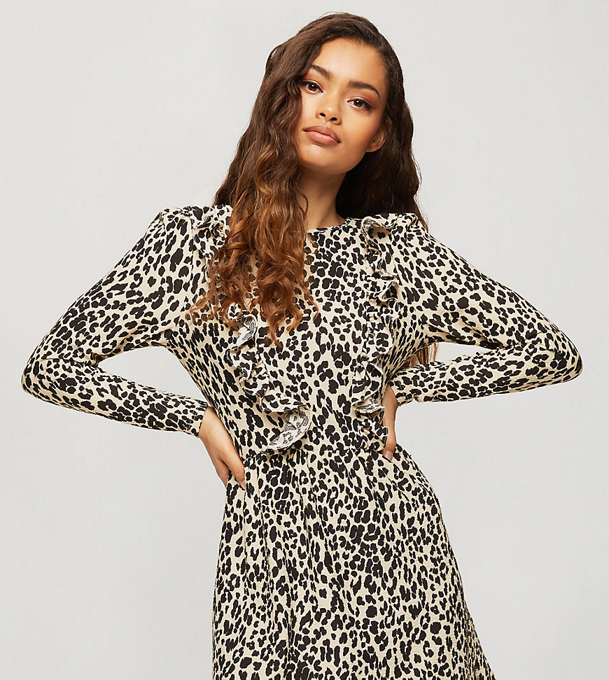 Miss Selfridge Petite belted leopard mini dress-Neutral