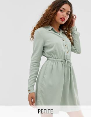Miss Selfridge Petite belted shirt dress in sage ASOS Miss Selfridge Petite belted shirt dress in sage ASOS