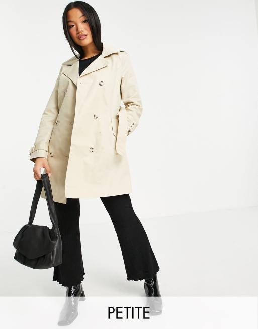 Miss Selfridge Petite belted trench coat in cream | ASOS