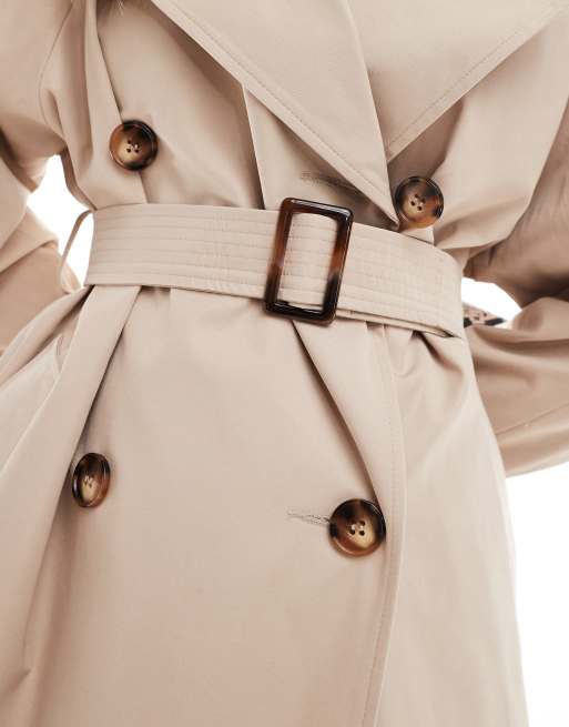 Miss Selfridge Petite belted trench coat in stone ASOS