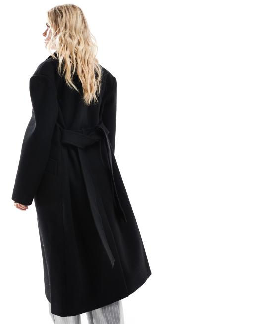 Miss Selfridge Belted Wrap Formal Coat in Black