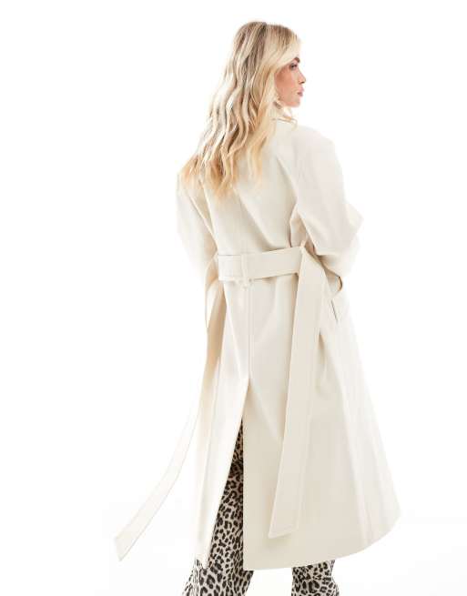 Cream belted coat best sale