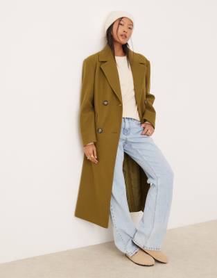 Miss Selfridge Petite Miss Selfridge petite belted wrap formal coat in khaki-Green