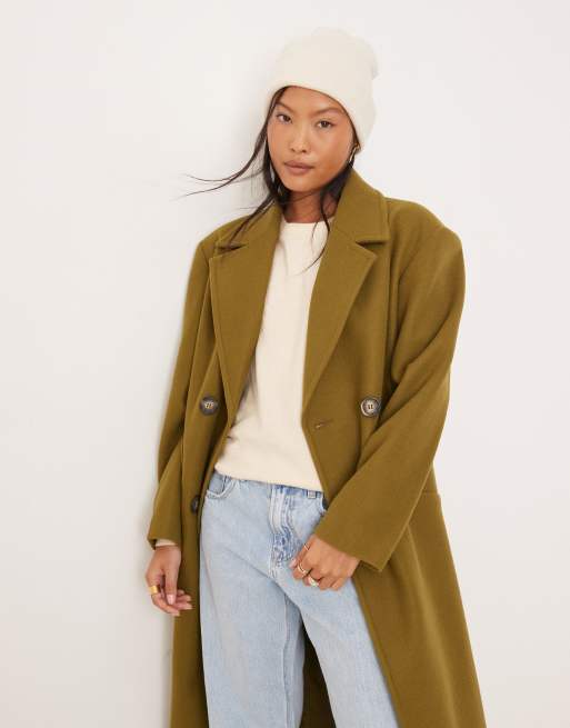 Miss Selfridge petite belted wrap formal coat in khaki