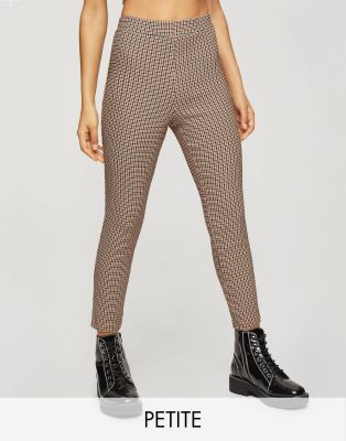 Miss Selfridge Petite bengaline leggings in gingham check-Brown