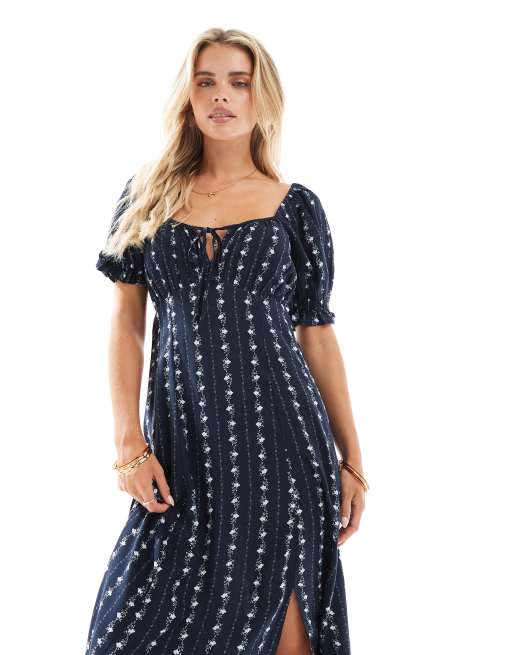 Miss Selfridge Petite – Blå, tapetpapper randig, spunnen teaklänning, 3 av 4