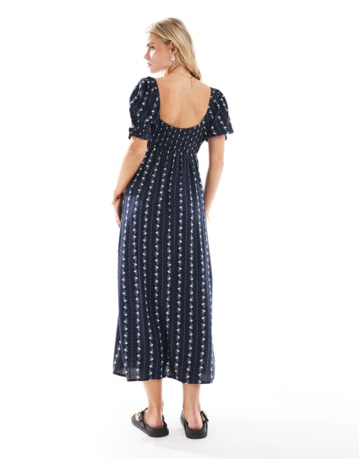 Miss Selfridge Petite – Blå, tapetpapper randig, spunnen teaklänning, 4 av 4