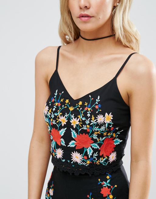 Women's Embroidered Cami Top in Black