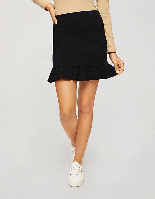 Miss Selfridge Petite frill mini skirt in black