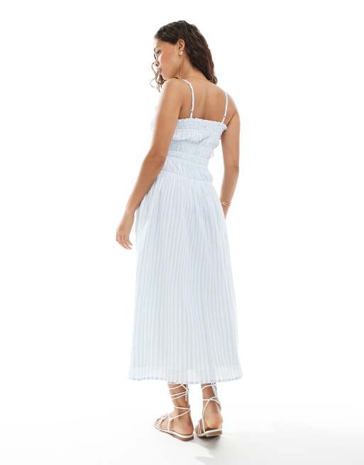 Miss Selfridge Petite - Blåstribet maxikjole med rynker på overdelen og knapper, 2 af 4
