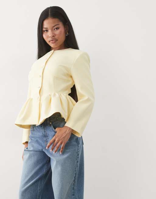 Miss Selfridge Petite blazer corset à basque jaune beurre, 3 de 4