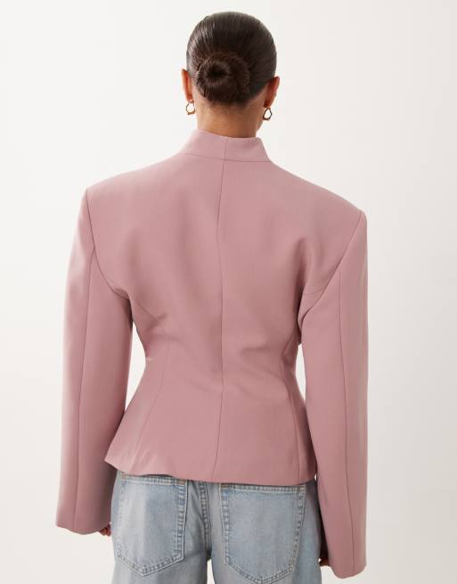 Miss Selfridge Petite - Blazer court sans col - Rose, 3 de 4