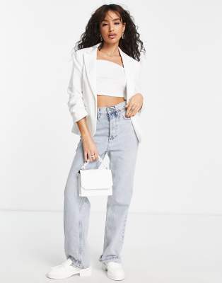 Miss Selfridge Petite ponte blazer in ivory - ASOS Price Checker