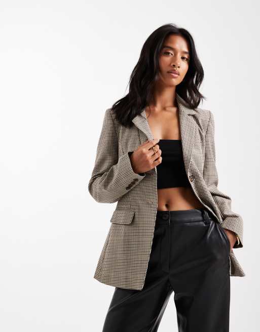 Miss Selfridge Petite - Blazer med indsyet talje og neutralt tern, 4 af 4