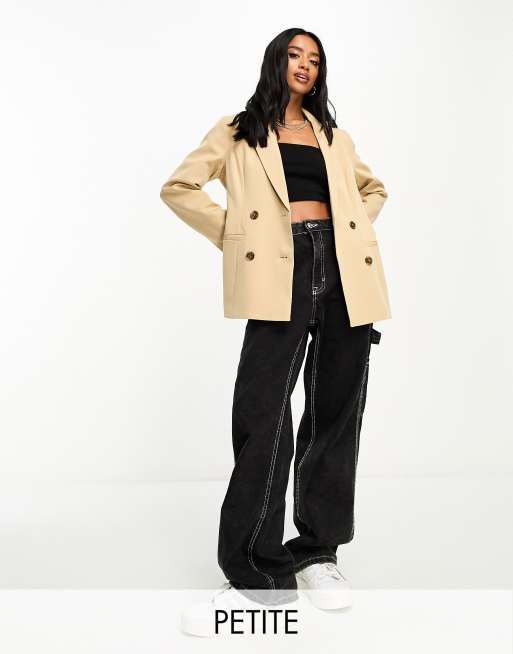 Miss Selfridge Petite - Blazer oversize doppiopetto color pietra