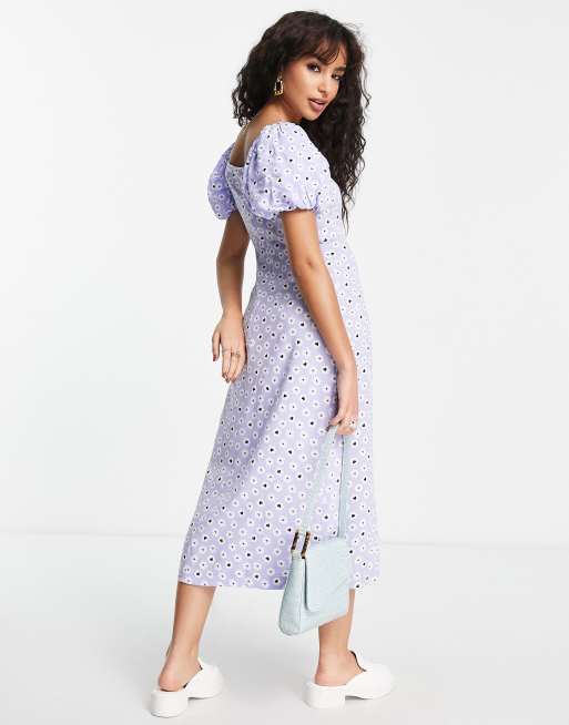 Miss Selfridge Petite – Blommig, hjärtmönstrad midiklänning med puffärmar, 2 av 4
