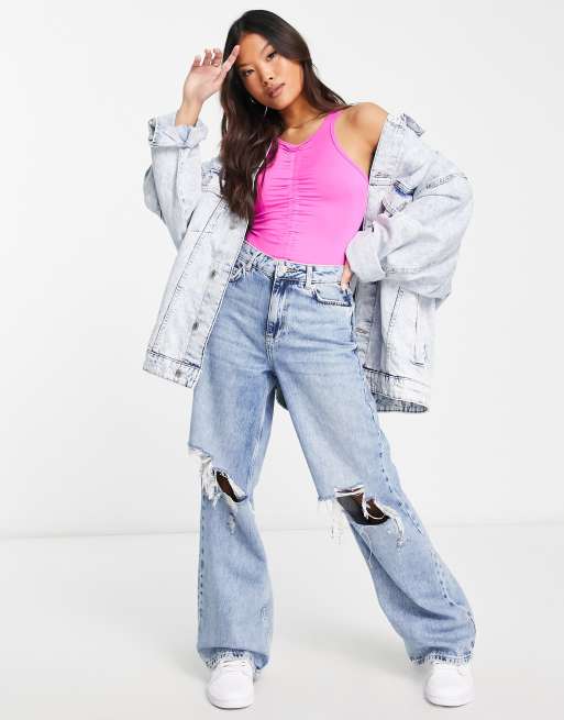 Miss Selfridge Petite - Body froncé style années 90 - Rose, 2 de 4