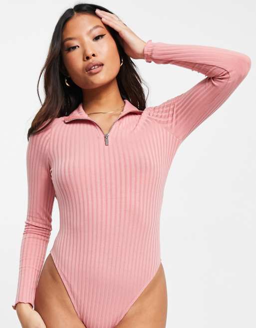 Miss Selfridge Petite – Body in Rosa mit Reißverschluss am Ausschnitt , 4 von 4
