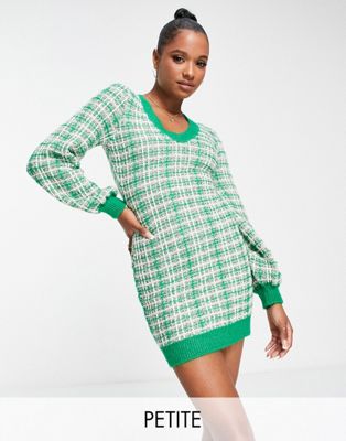 Miss Selfridge petite boucle knit balloon sleeve mini dress in green