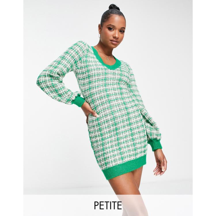 Miss Selfridge petite boucle knit balloon sleeve mini dress in green