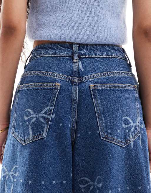 Miss Selfridge petite bow print baggy jeans