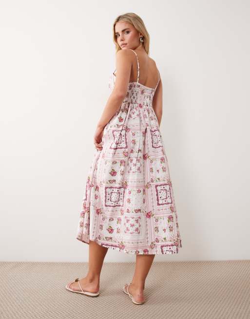 Miss Selfridge Petite – Brickmönstrad maxiklänning med korsett, 4 av 4