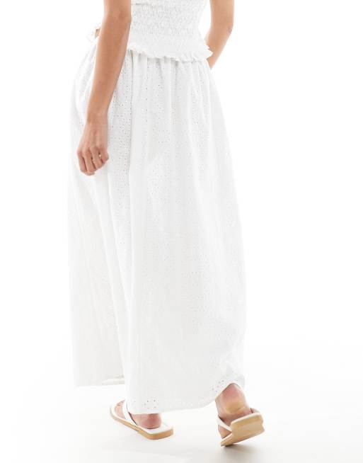 Miss Selfridge Petite broderie maxi skirt in white, 3 of 5
